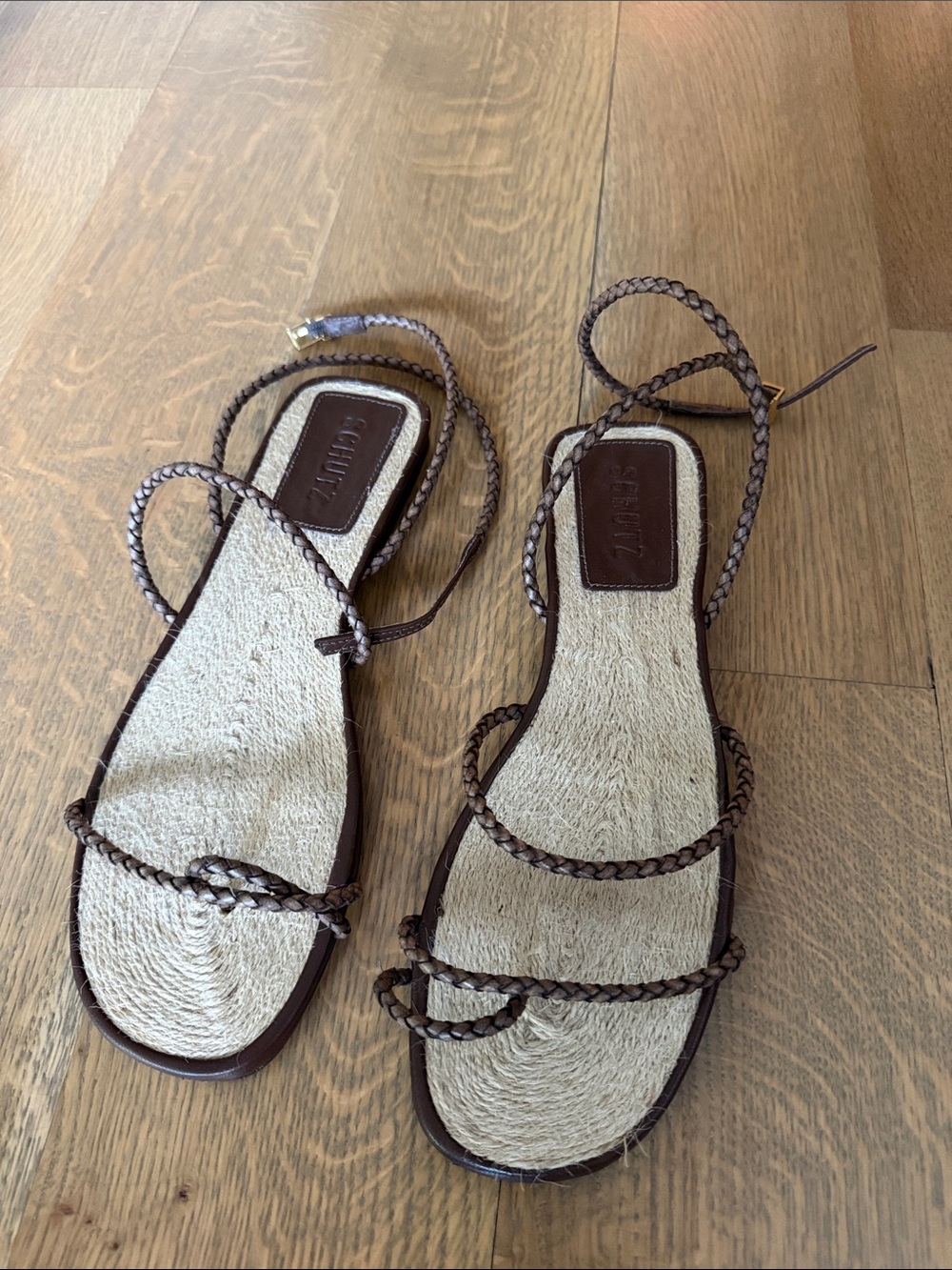 SCHUTZ Brown Braided Rope Lace-Up Sandals